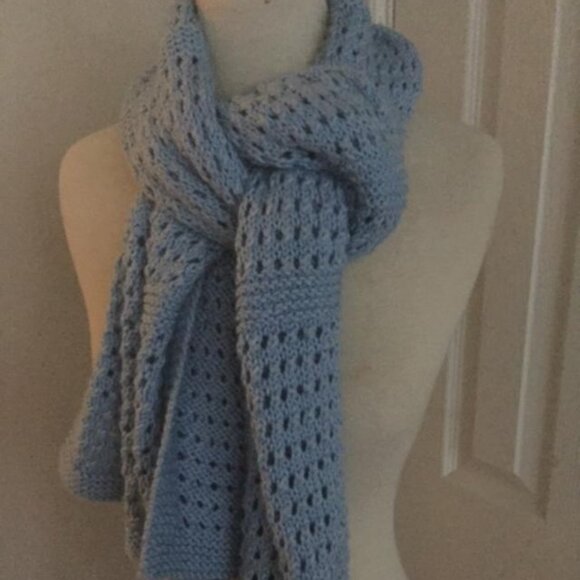 Handmade Knit Crochet Blue Soft Fuzzy Women Scarf Winter Warm Size: 62" x 15" - Picture 2 of 5
